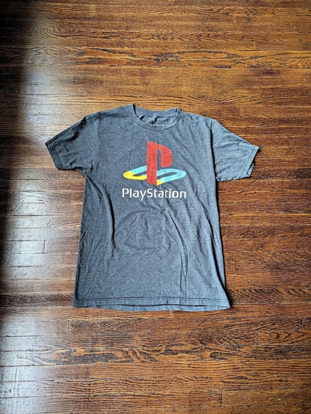 Small Gray Playstation Cotton Polyester Blend Logo T-shirt Casual Workout